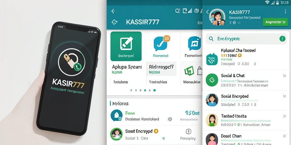 Screenshot antarmuka aplikasi KASIR777 yang menunjukkan fitur chat terenkripsi.