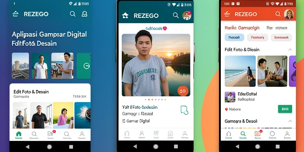 Antarmuka aplikasi REZEGO untuk pengeditan foto yang menarik.